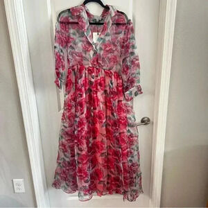 New Black Iris Floral Maxi Sheer Dress Size 8 Color Pink